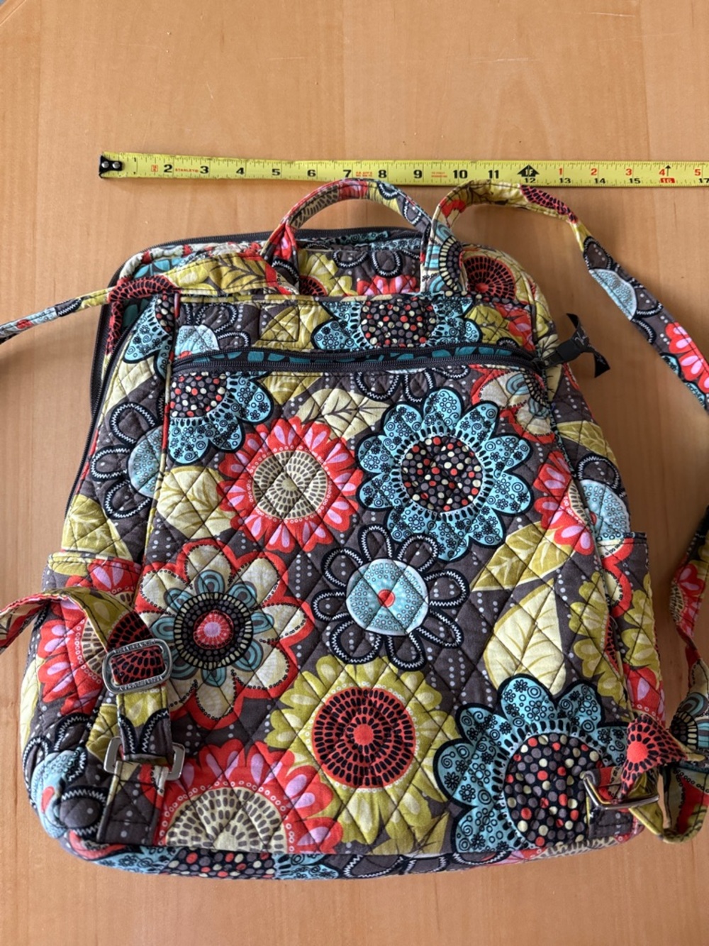 Vera Bradley Quilted Floral Backpack - Blue, Red, Yellow, Brown - Picture 2 of 4